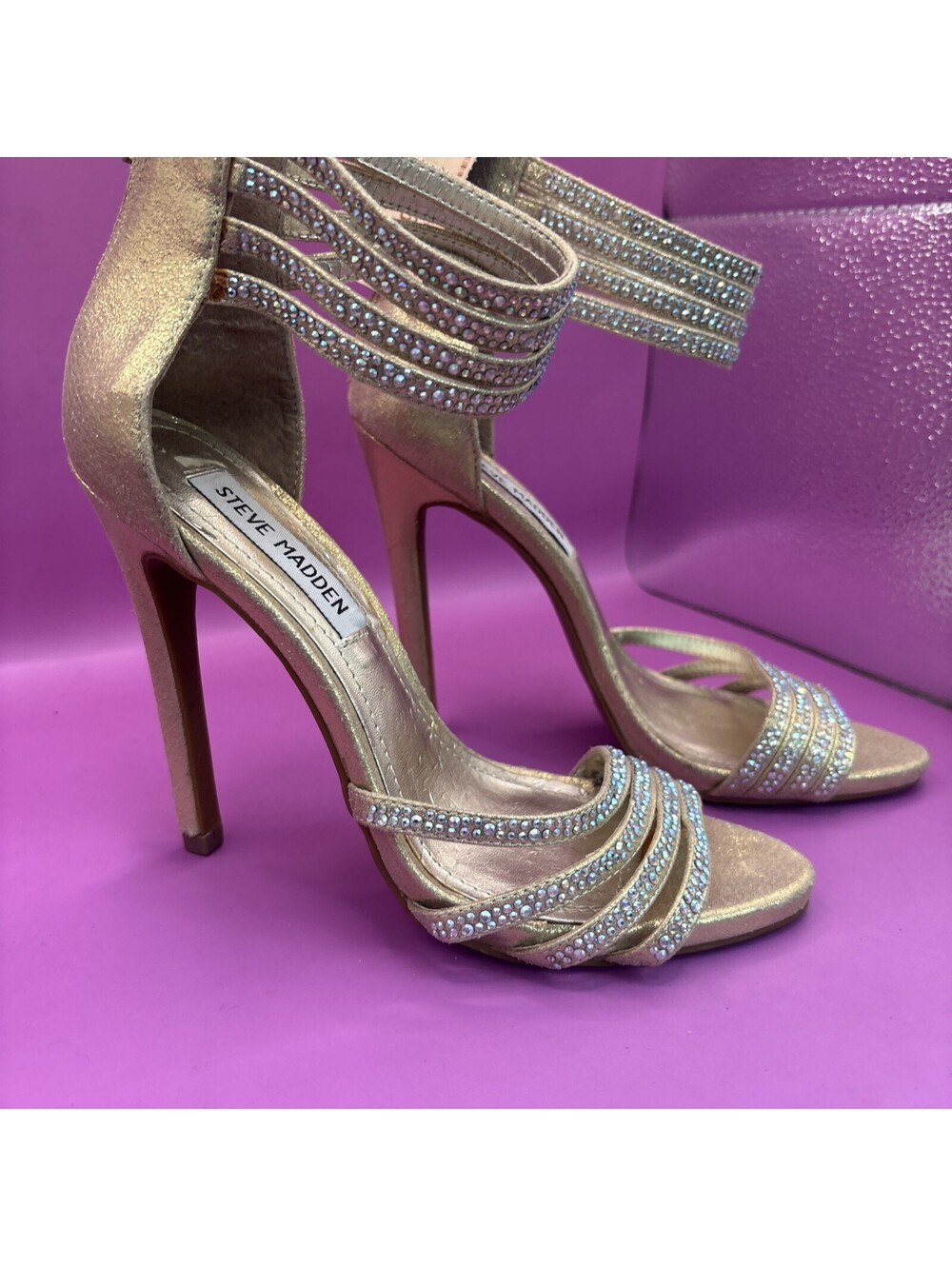 Steve Madden Gold Rhinestone Strap High Heel Sandals